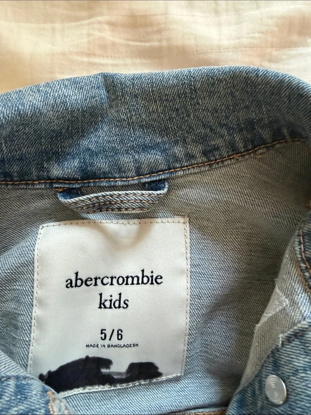 abercrombie kids Light Blue Denim Jean Jacket with Pink Embroidery